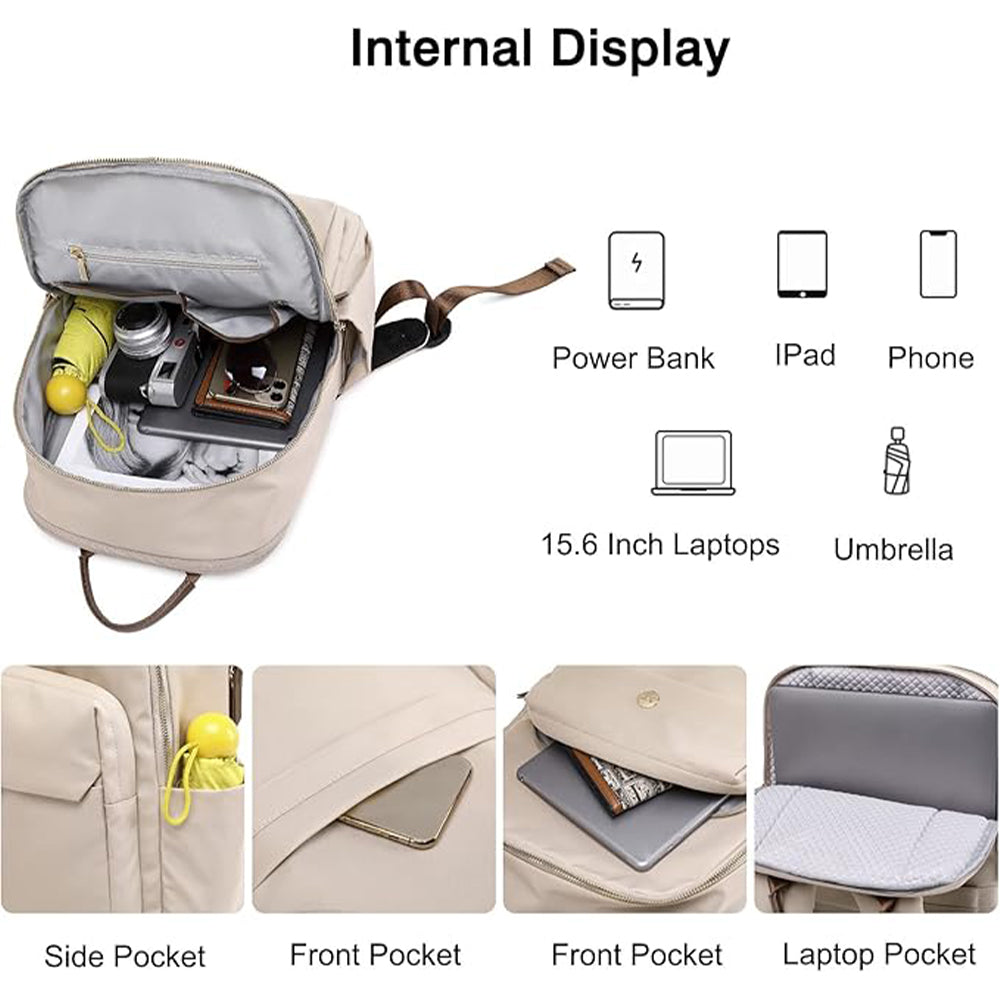 Rucsac pentru laptop Dollcini pentru femei – impermeabil, ergonomic, pentru laptop de 15,6", geantă de călătorie cu mai multe compartimente