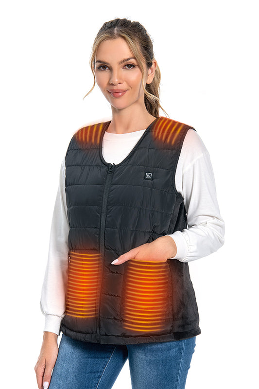 Dollcini, Vestă elegantă încălzită pentru femei, Vestă de iarnă, Vestă interioară încălzită cu 9 zone, cu sistem de încălzire USB, Jachetă izolată electric, Negru