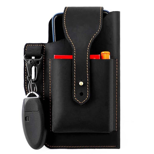 Dollcini, Husă de telefon mobil din piele naturală, lucrată manual, pentru bărbați, cu suport multifuncțional pentru scule
