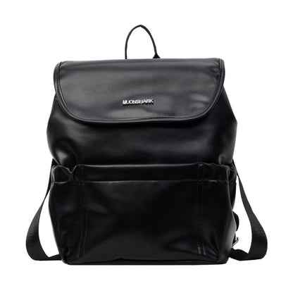 Dollcini Divatos Nagy Kapacitású Női Hátizsák – PU Bőrpántos, Minimalista, Iskolába, Munkába és Utazáshoz, Fényes Fekete