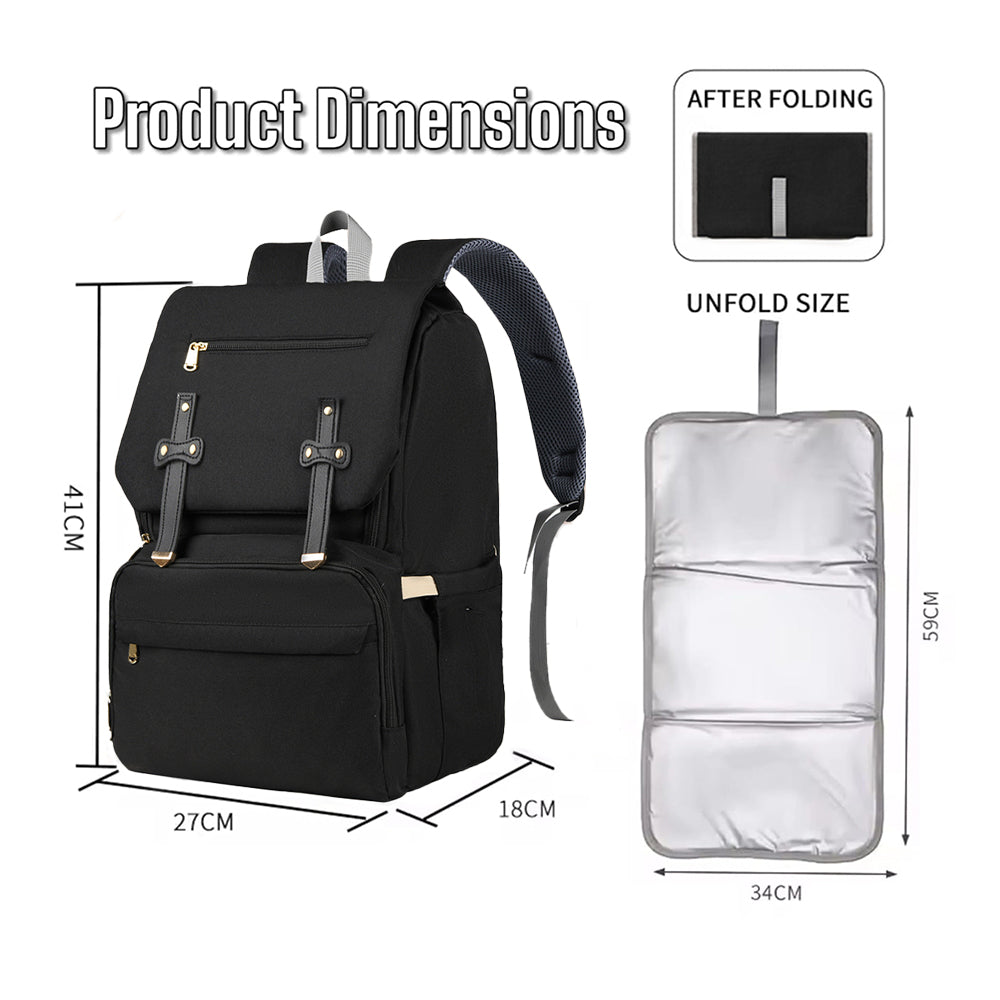 Dollcini, Geantă de maternitate multifuncțională, ușoară și de mare capacitate, Geantă de depozitare pentru transport, Port USB, Geantă de maternitate portabilă, Impermeabilă, Neagră