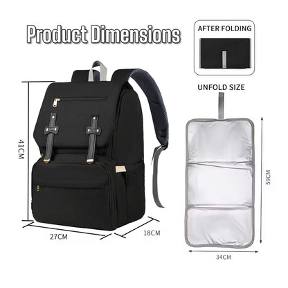 Dollcini, Geantă de maternitate multifuncțională, ușoară și de mare capacitate, Geantă de depozitare pentru transport, Port USB, Geantă de maternitate portabilă, Impermeabilă, Neagră