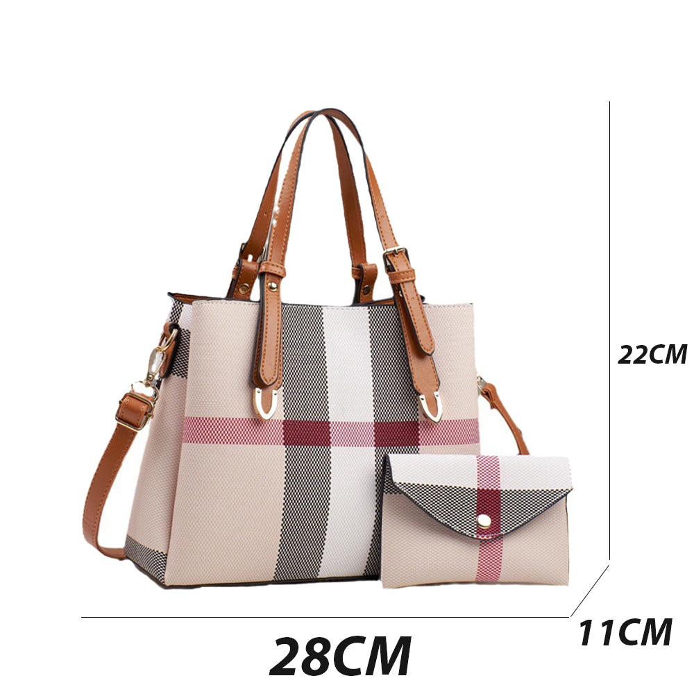 Dollcini, set geantă și portofel din piele ecologică pentru femei, geantă elegantă în carouri