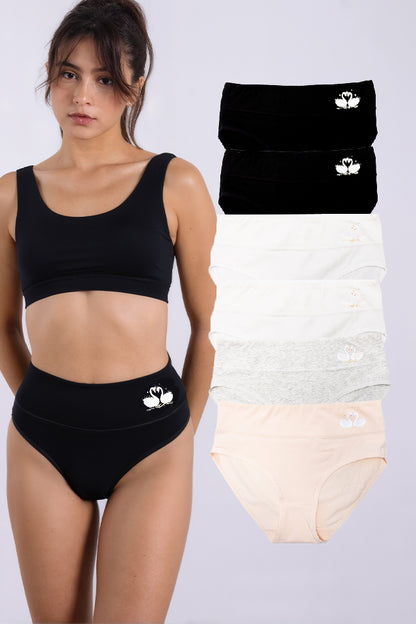 Dollcini ,Magas derekú női bugyi ,95% Pamut + Spandex-Többszínű, 6 db-os Csomag,62072