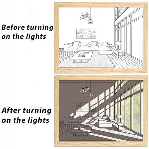 Dollcini Otthon LED Világító Falikép – USB-s, Fa Keretes Dekor