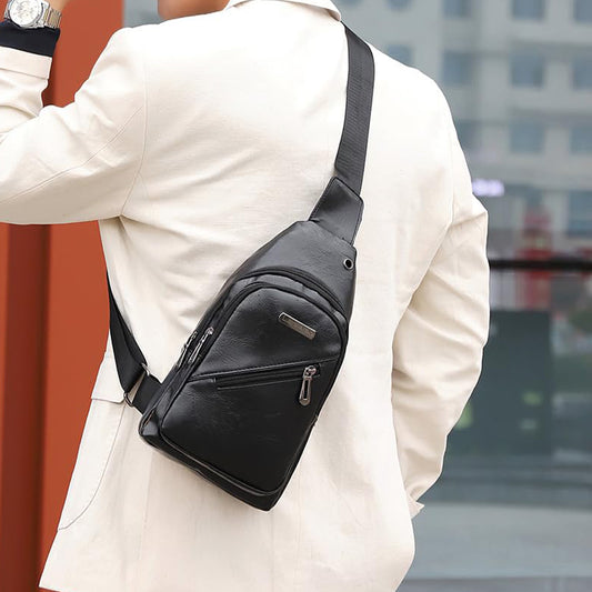 Geantă de umăr Dollcini pentru bărbați din piele ecologică, geantă crossbody urbană elegantă, ușoară și compactă