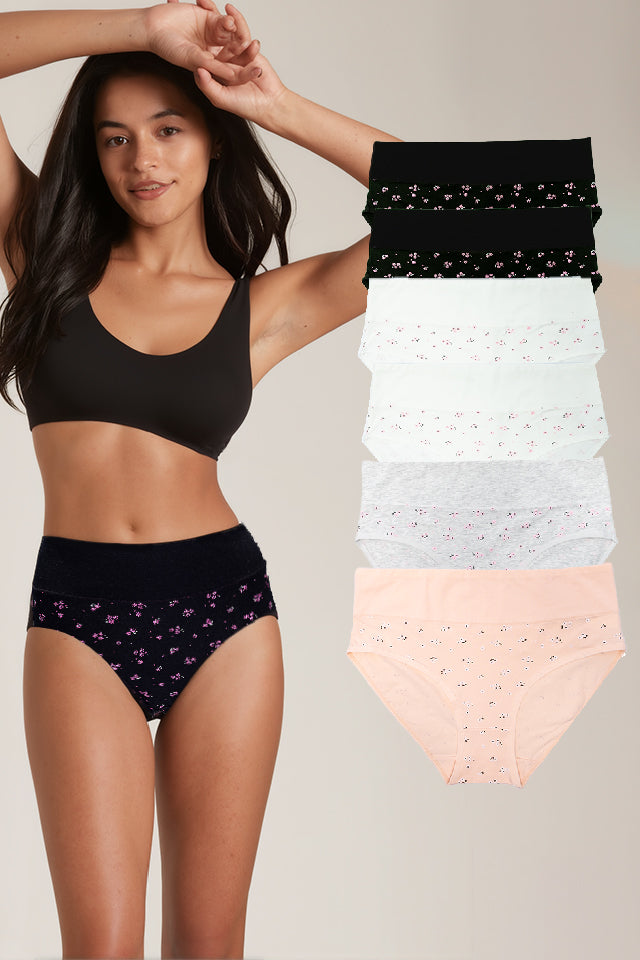 Dollcini ,Magas derekú női bugyi ,95% Pamut + Spandex-Többszínű, 6 db-os Csomag,2072