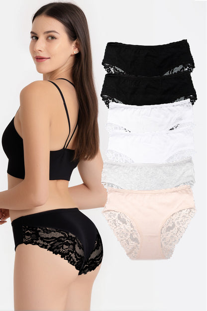 Dollcini ,Klasszikus Női Bugyi, Brazil Női Bugyi, Virágmintás Csipkés Női Bugyi,95% Pamut + Spandex-Többszínű, 6 db-os Csomag,8972