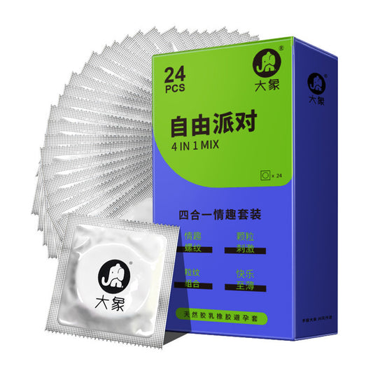 Set de prezervative Elephant 4 în 1 (24 buc.) – Ultra subțiri, granulate, cu model spiralat și stimulare combinată 