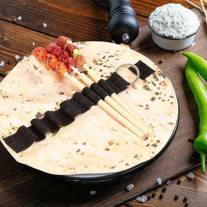 Suport pentru pixuri în formă de clătită, geantă rulantă din pânză pentru pixuri, clătită cu 3 pixuri drăguțe pentru kebab