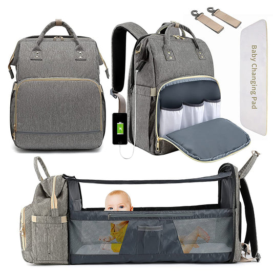 Rucsac multifuncțional Dollcini pentru bebeluși – cu pătuț pliabil și design impermeabil 