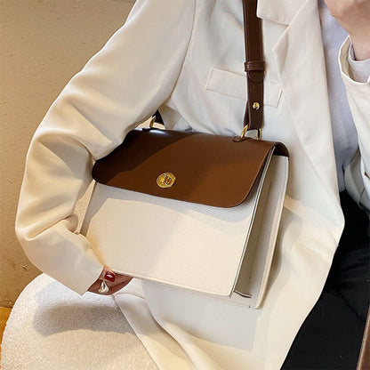 Geantă de umăr elegantă pentru femei Dollcini - Geantă premium din piele PU cu buzunare multiple și curea reglabilă pentru utilizare zilnică, maro și alb