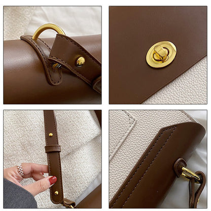Geantă de umăr elegantă pentru femei Dollcini - Geantă premium din piele PU cu buzunare multiple și curea reglabilă pentru utilizare zilnică, maro și alb